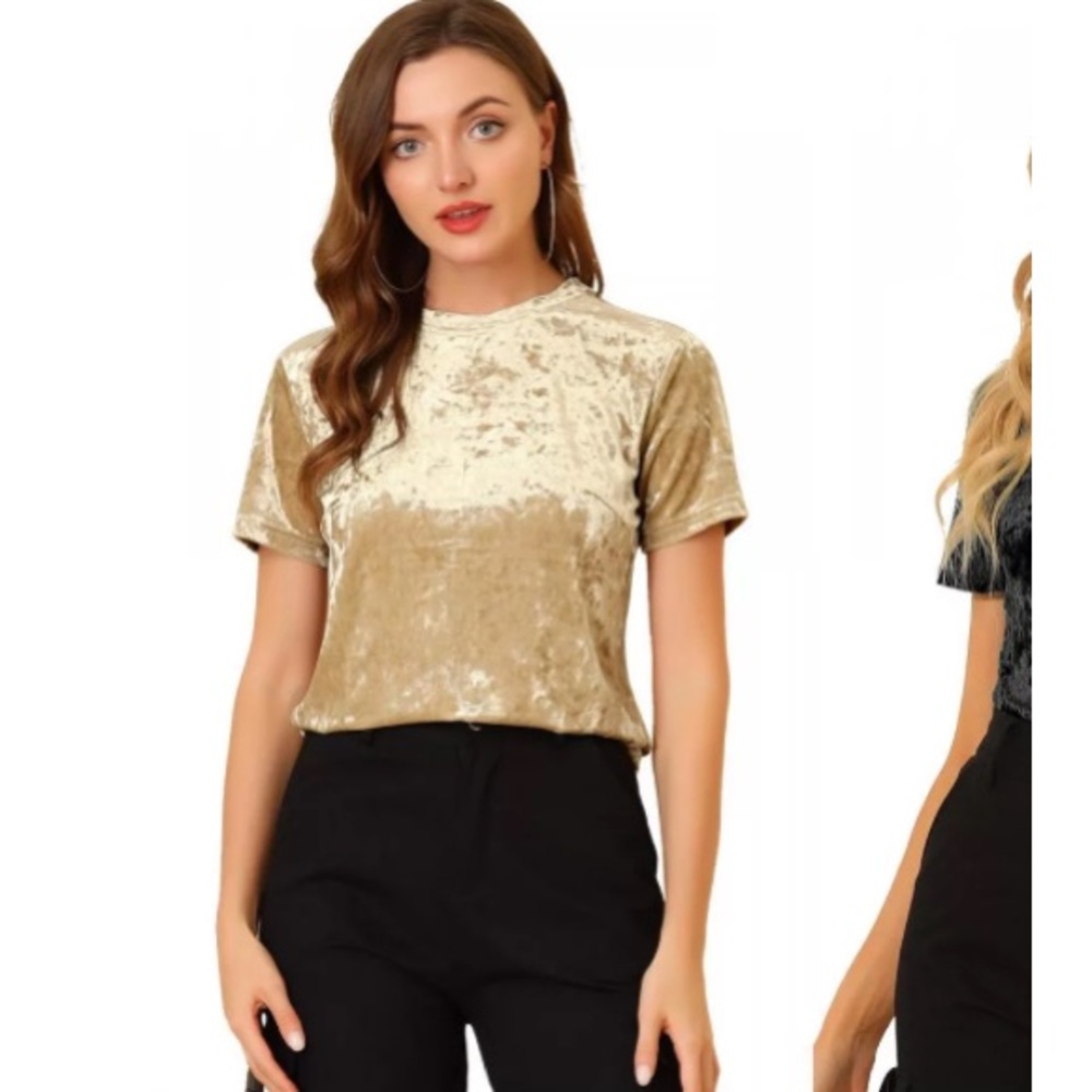 Sadie & Sage Crushed Velvet Top in Gold, Size Small, EUC